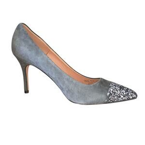 J. Crew Elsie Pumps Suede New Italy Glitter Cap Toe Coastal Grey 6 Silver